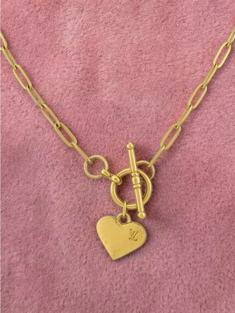 Louis Vuitton Upcycled Double sided LV heart ❤️ charm toggle necklace